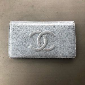 Authentic Baby blue CHANEL caviar leather wallet